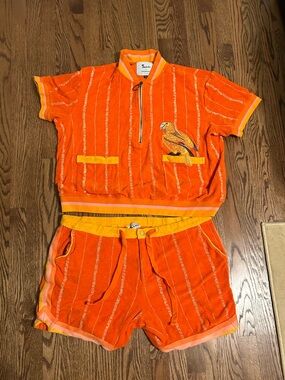 Tombolo x Vasquiat Men's Orange Short Sleeve Terry Set with Parrot XXL